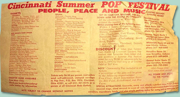 Ticket and receipt for  Pop Festival