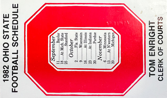 Tom Enright 1982 OSU football schedule