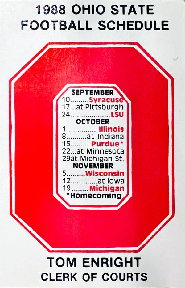 Tom Enright 1988 OSU football schedule