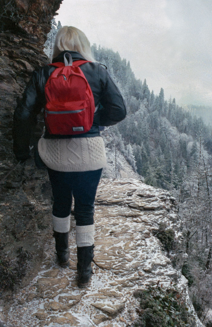 Descent over icy rock