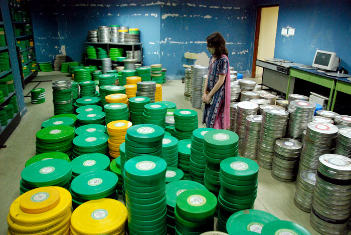 Film cans at the Indian National Film Archive