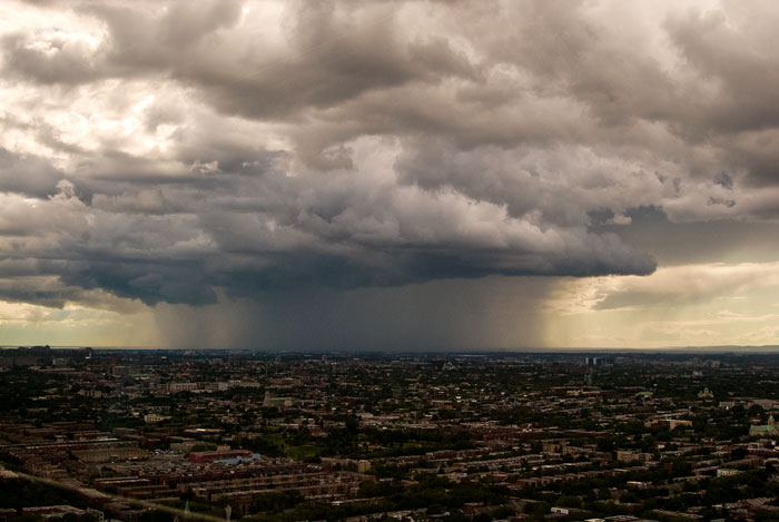 Raining downtown, from the Olympic Stadium